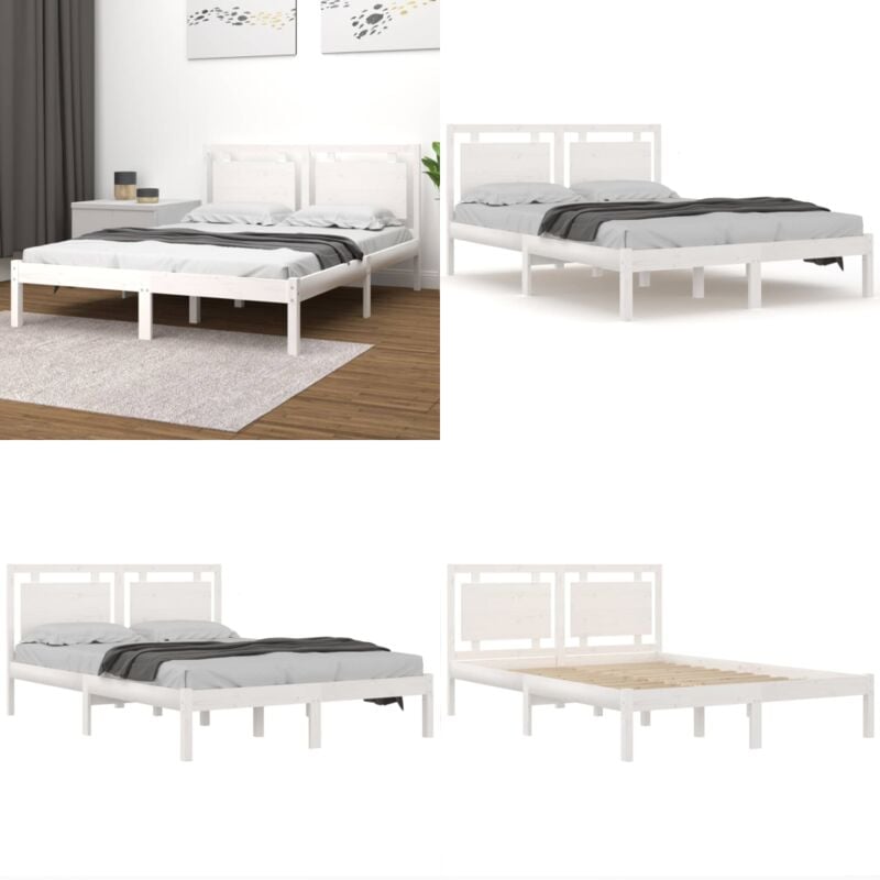 Cadre de lit sans matelas blanc 120x190 cm bois massif - Lit Plateforme - Lit Bois - Cadre Lit - Lit Double - Literie - Home & Living