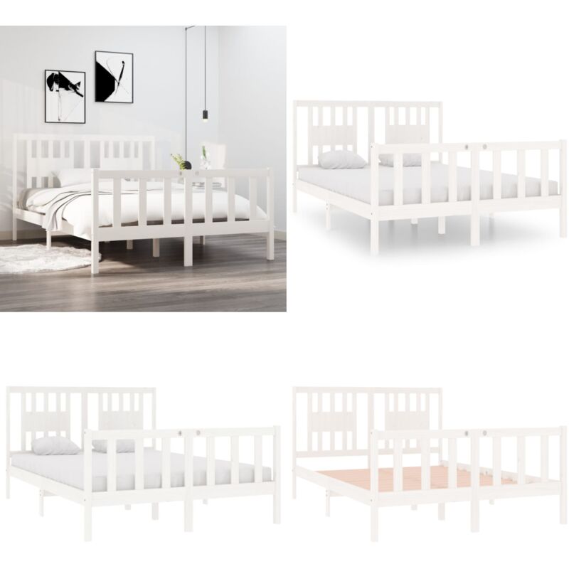 Vidaxl - Cadre de lit sans matelas blanc 140x190 cm bois massif - Cadre De Lit - Lit Double - Lit En Bois - Lit Design - Chambre à Coucher - Home &