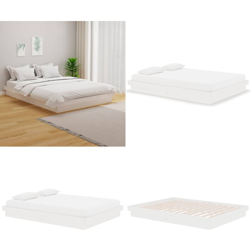 Cadre de lit sans matelas blanc bois massif 140x190 cm - Cadre De Lit - Lit En Bois - Lit Double - Chambre à Coucher - Décoration Intérieure - Home &