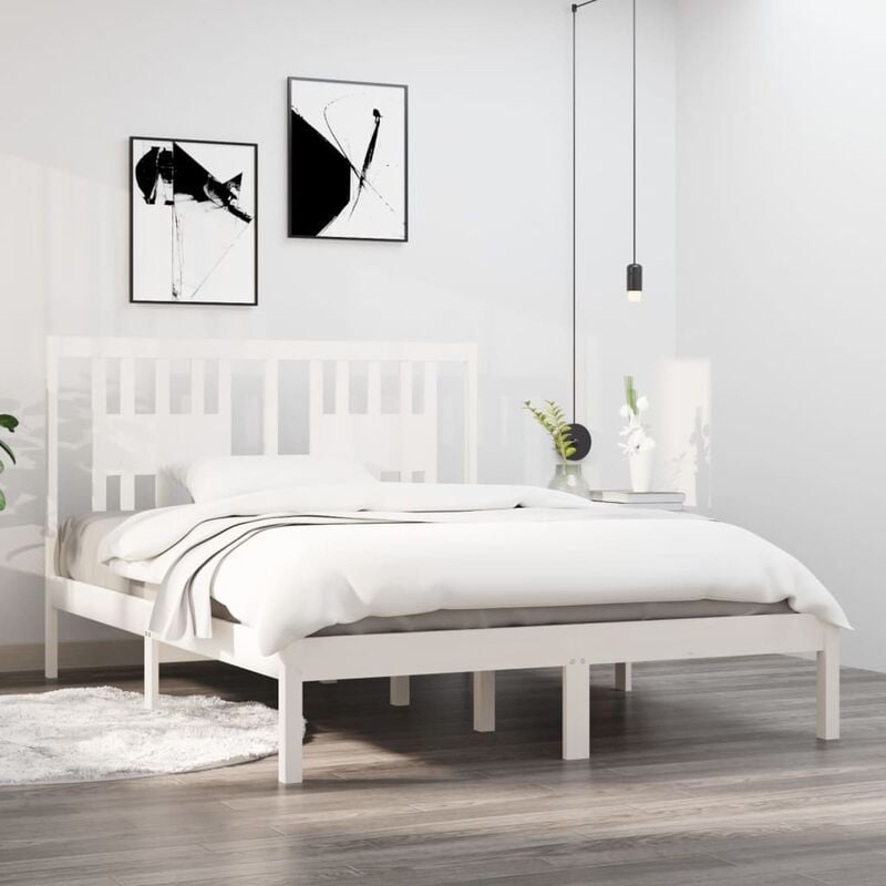 lit avec tête de lit en bois en pin haut 120 x 190 cm couleur : blanc