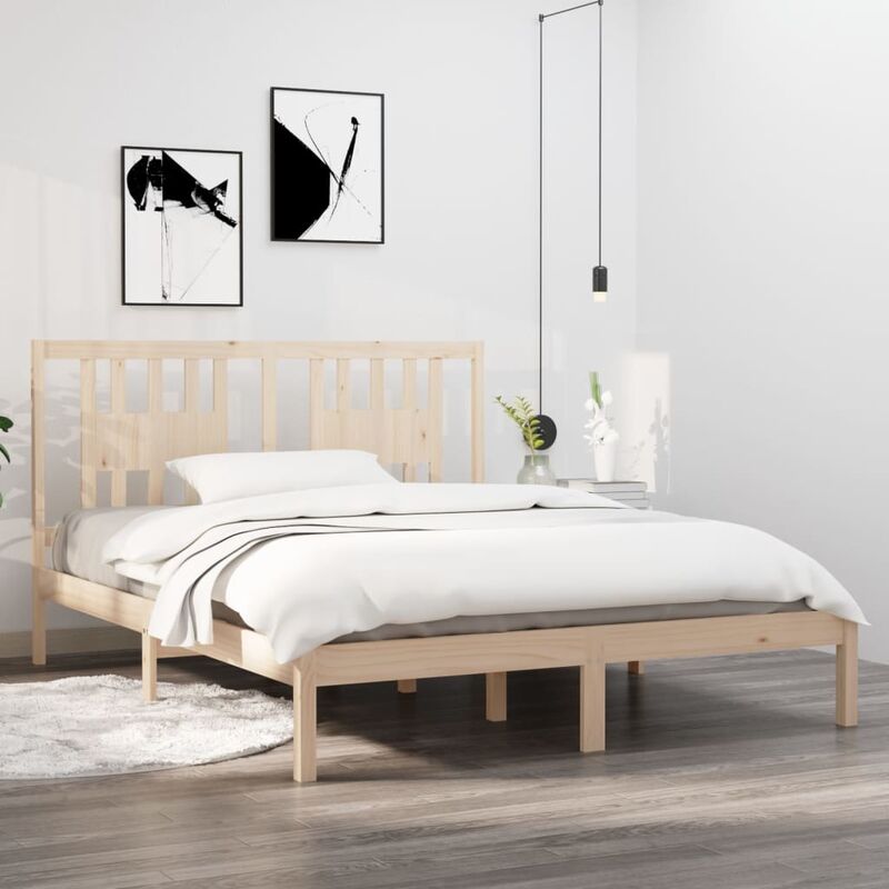 Lit avec une tête de lit en bois haute en pin 160 x 200 cm diverses couleurs couleur : Brun Clair
