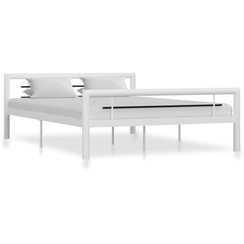 Cadre de lit Blanc et noir Métal 140 x 200 cm