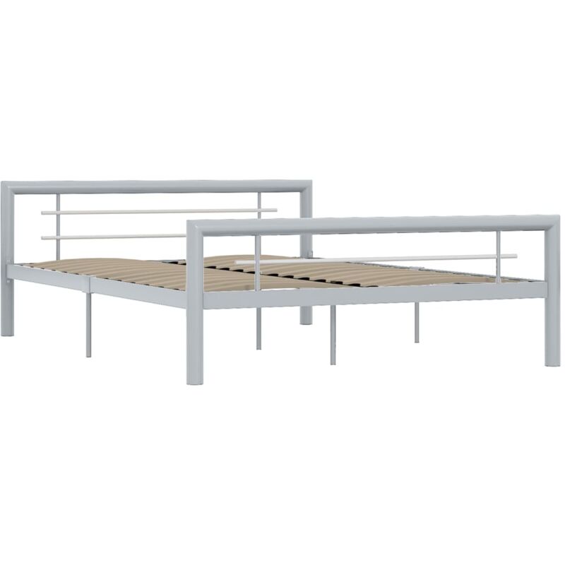 Vidaxl - Cadre de lit sans matelas gris et blanc métal 160x200 cm