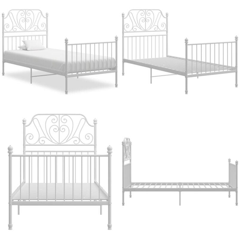 Cadre de lit sans matelas blanc métal 100x200 cm - Cadre De Lit - Lit Metal - Lit Double - Literie - Meuble Chambre - Home & Living