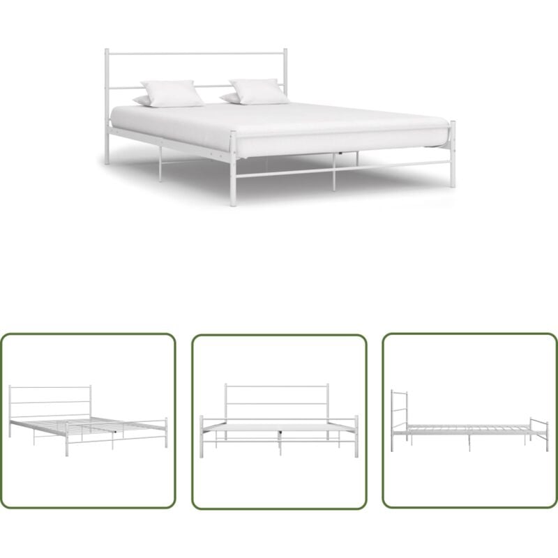 Doc&et² - The Living Store Cadre de lit sans matelas blanc métal 140x200 cm - Lit Double - Cadre De Lit - Lit En Métal - Lit Blanc - Literie