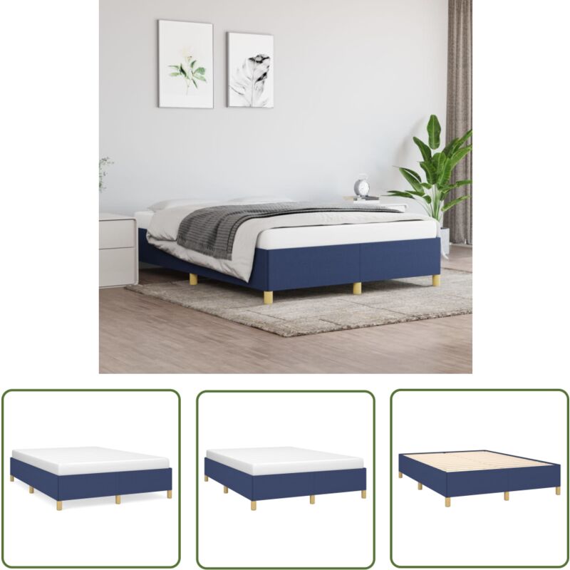 The Living Store Cadre de lit sans matelas bleu 140x190 cm tissu - Cadre De Lit - Lit Double - Literie - Meuble Chambre - Sommier