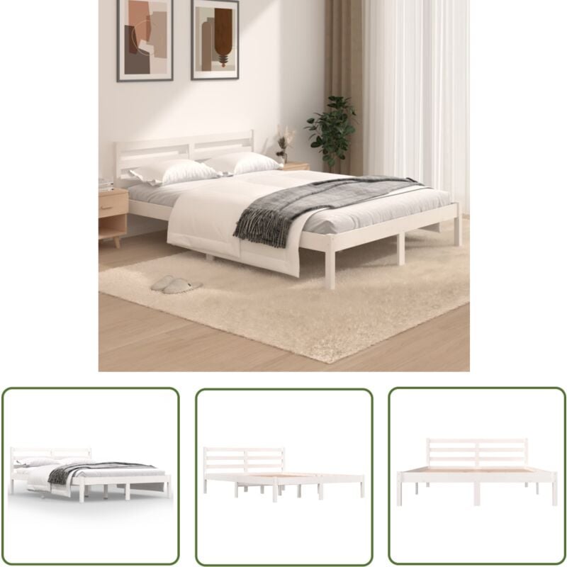 The Living Store Cadre de lit sans matelas 120x190 cm blanc - Cadre De Lit - Lit En Bois - Lit Double - Bois De Pin - Meuble Chambre