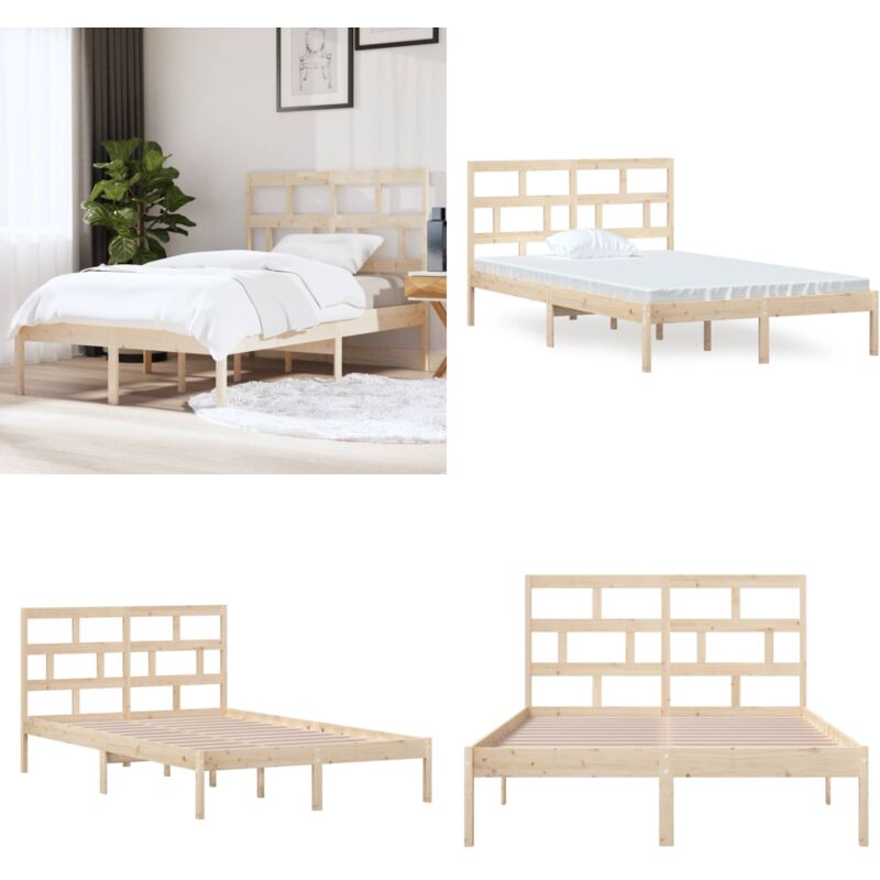 Cadre de lit sans matelas bois massif 120x200 cm - Cadre De Lit - Lit Double - Lit En Bois - Meuble Chambre - Literie - Home & Living