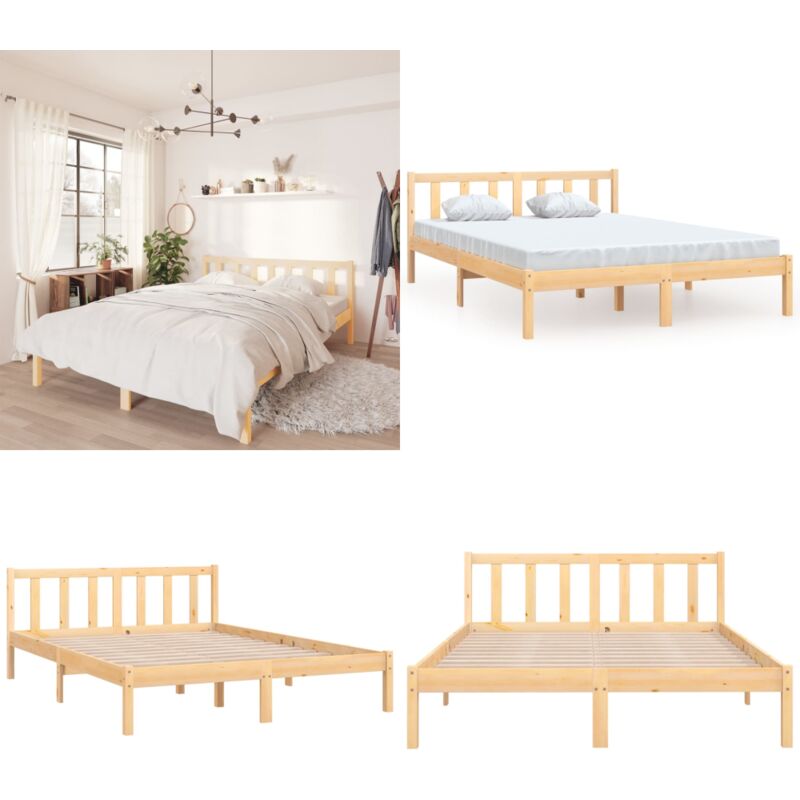 Cadre de lit sans matelas bois massif 140x190 cm - Cadre De Lit - Lit Double - Bois Massif - Lit Design - Literie - Home & Living