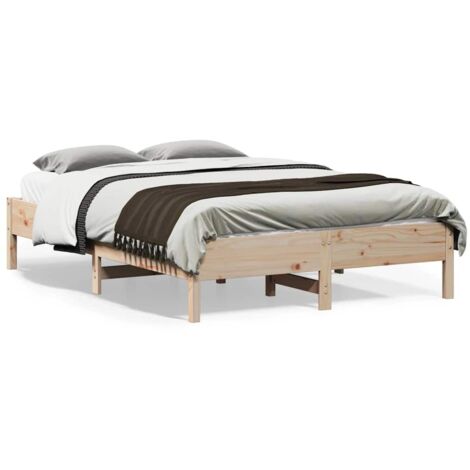 Cadre de lit bois de pin massif 140x190 cm  Lattes contreplaqué, pieds robustes, sans matelas  Assemblage requis, pour bonne nuit de sommeil