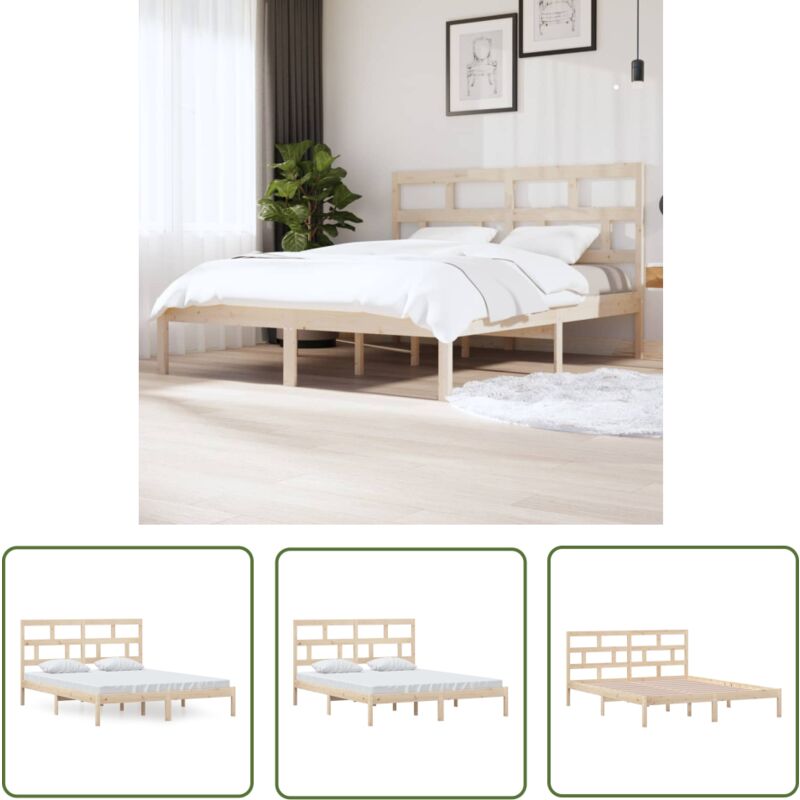 The Living Store Cadre de lit sans matelas bois massif 160x200 cm - Cadre De Lit - Lit Double - Lit En Bois - Meuble De Chambre - Design Moderne