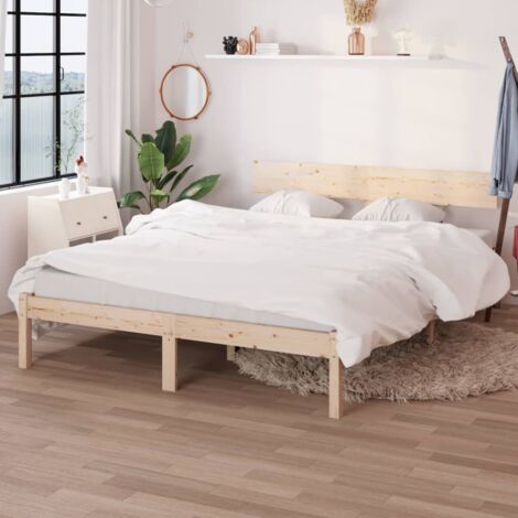 Cadre de Lit Bois de Pin Massif Adulte Chambre Multicolore Multi-taille
