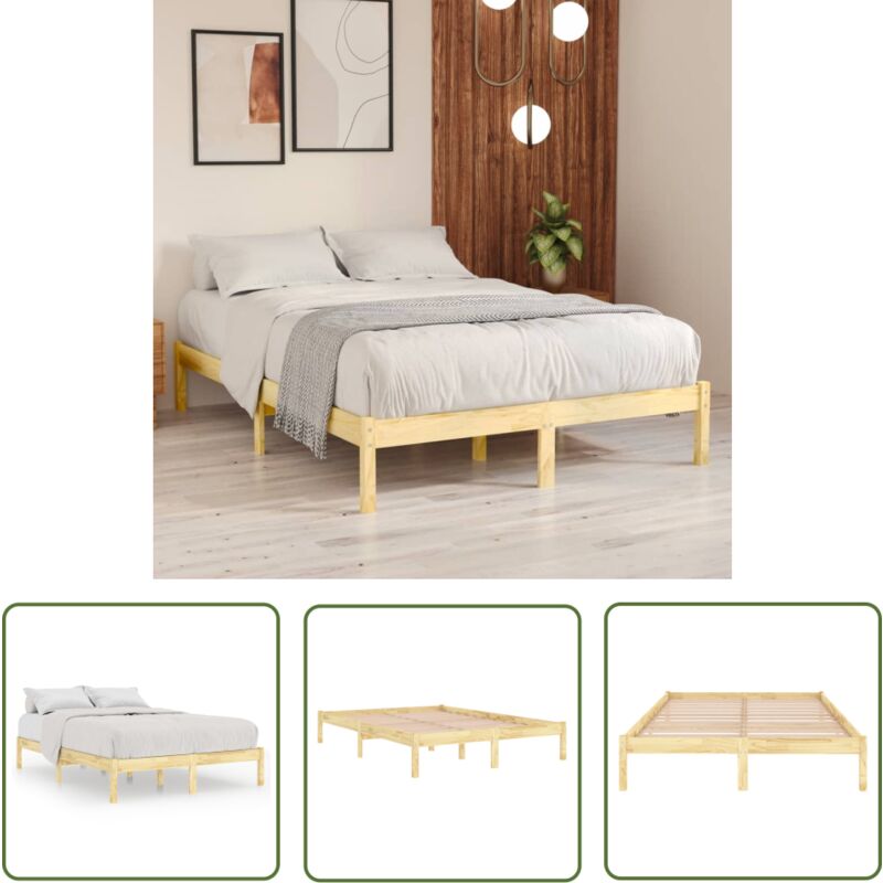 Cadre de lit à lattes en bois massif naturel Kloza - Style authentique-150x200 Cadre de lit à lattes en bois massif naturel Kloza - Style authentique-150x200