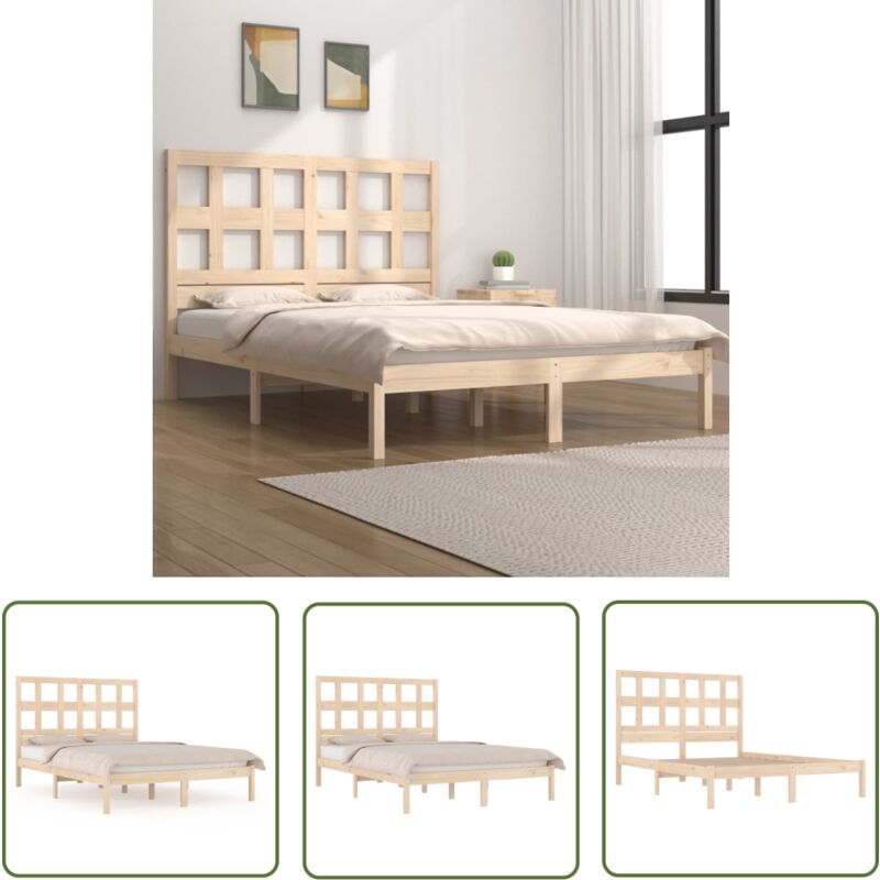 Doc&et² - The Living Store Cadre de lit sans matelas 160x200 cm bois massif de pin - Cadre De Lit - Lit Double - Bois Massif - Lit Design - Chambre à