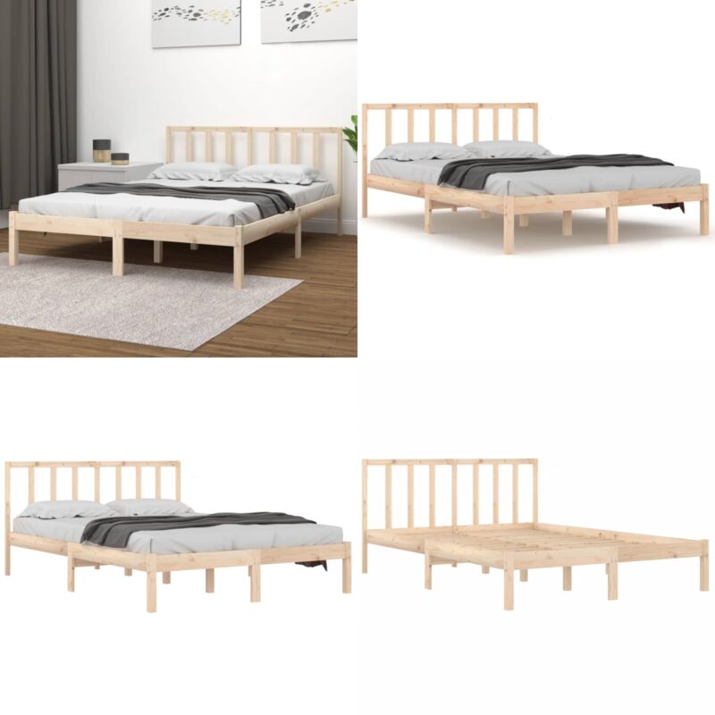 Cadre de lit sans matelas bois massif de pin 160x200 cm - Cadre De Lit - Lit Double - Lit En Bois - Lit Avec Têtière - Meubles De Chambre - Home &