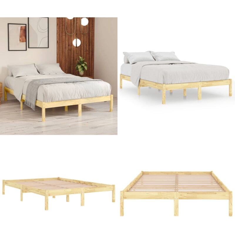 Cadre de lit sans matelas bois massif 160x200 cm - Cadre De Lit - Lit Double - Bois Massif - Lit Design - Chambre à Coucher - Home & Living
