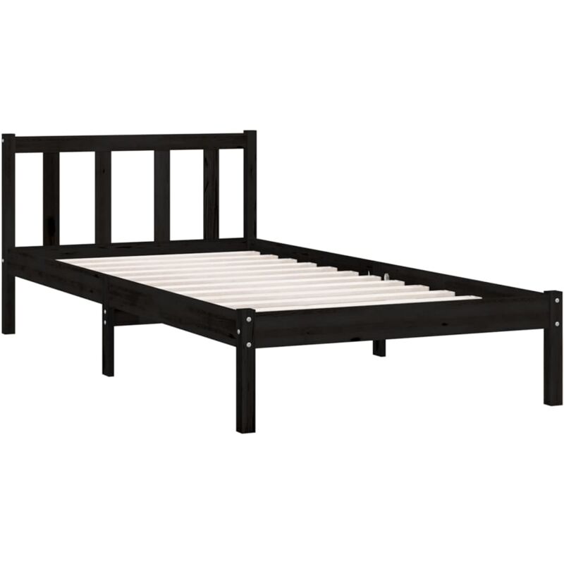 Cadre de lit Bois de pin massif Noir 75x190 cm UK petit simple