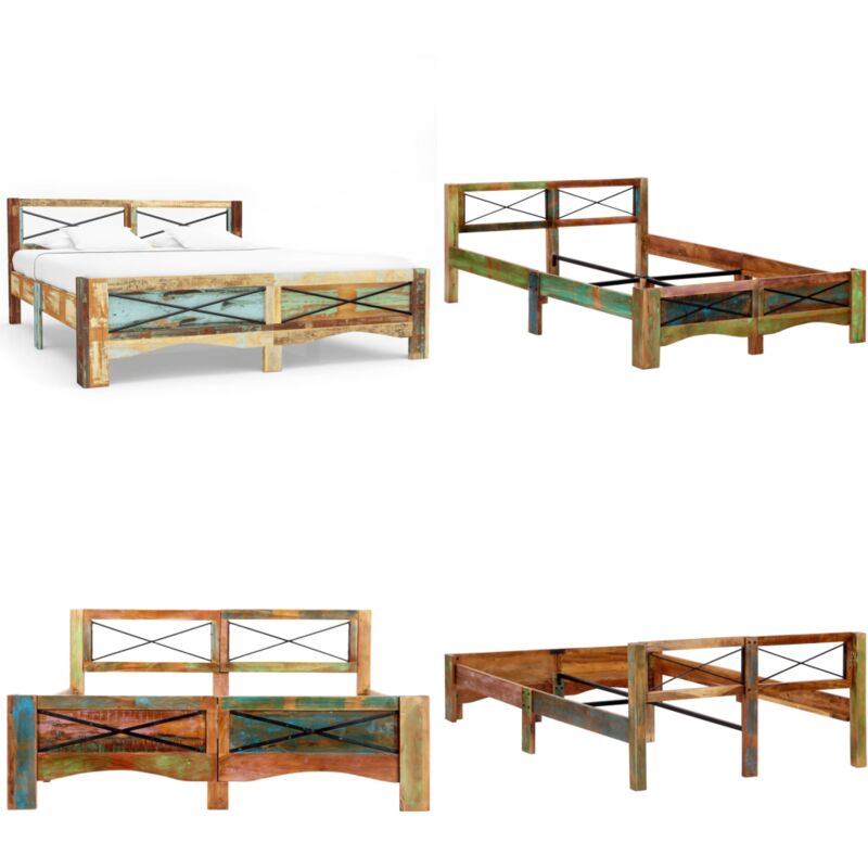 Cadre de lit Bois de récupération massif 140 x 200 cm - Cadre De Lit - Lit En Bois - Lit Vintage - Meubles Rustiques - Mobilier Recyclé - Home &