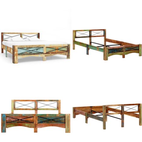 Cadre de lit Bois de récupération massif 140 x 200 cm - Cadre De Lit - Lit En Bois - Lit Vintage - Meubles Rustiques - Mobilier Recyclé - Home & Living