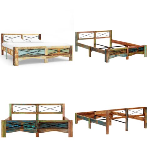 Cadre de lit bois de récupération massif 160x200 cm - Lit En Bois - Cadre De Lit Vintage - Meubles Rustiques - Mobilier Recyclé - Lit Artisanal - Home & Living