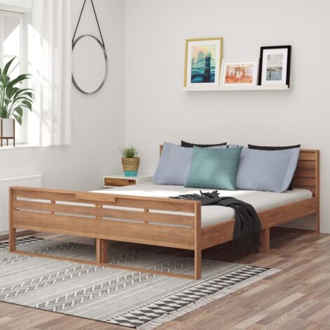 Bois de Teck Massif Cadre de Lit Adulte Intérieur Chambre Multi-taille vidaXL