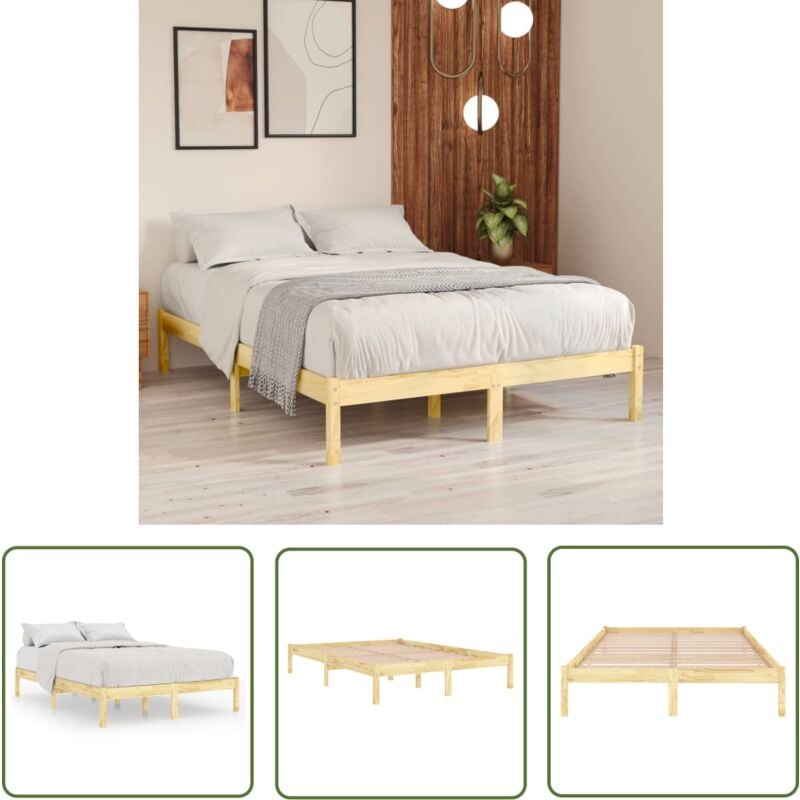 The Living Store Cadre de lit sans matelas bois massif - Cadre De Lit - Lit En Bois - Lit Double - Chambre à Coucher - Meuble Design