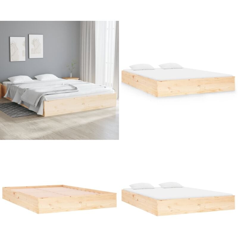 Cadre de lit sans matelas bois massif 135x190 cm - Cadre De Lit - Lit Double - Bois Massif - Lit Design - Meuble Chambre - Home & Living