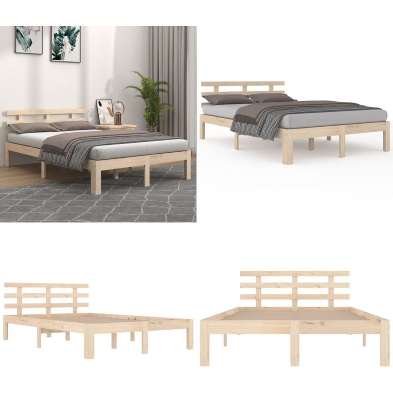 Vidaxl - Cadre de lit sans matelas 140x190 cm - Cadre De Lit - Lit Double - Lit En Bois - Bois De Pin - Tête De Lit - Home & Living