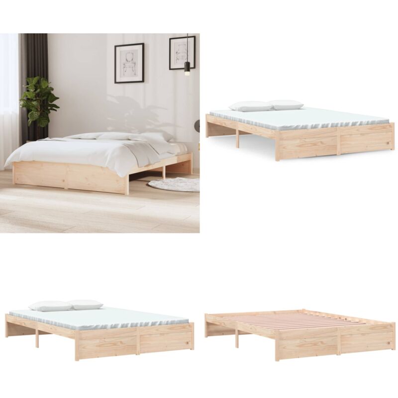 Cadre de lit sans matelas bois massif 140x190 cm - Cadre De Lit - Lit Double - Bois Massif - Lit Design - Chambre à Coucher - Home & Living