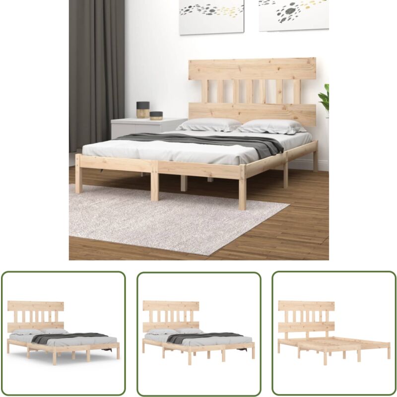 The Living Store - Cadre de lit sans matelas 160x200 cm bois massif - Cadre De Lit - Lit Double - Bois Massif - Lit En Bois - Tête De Lit