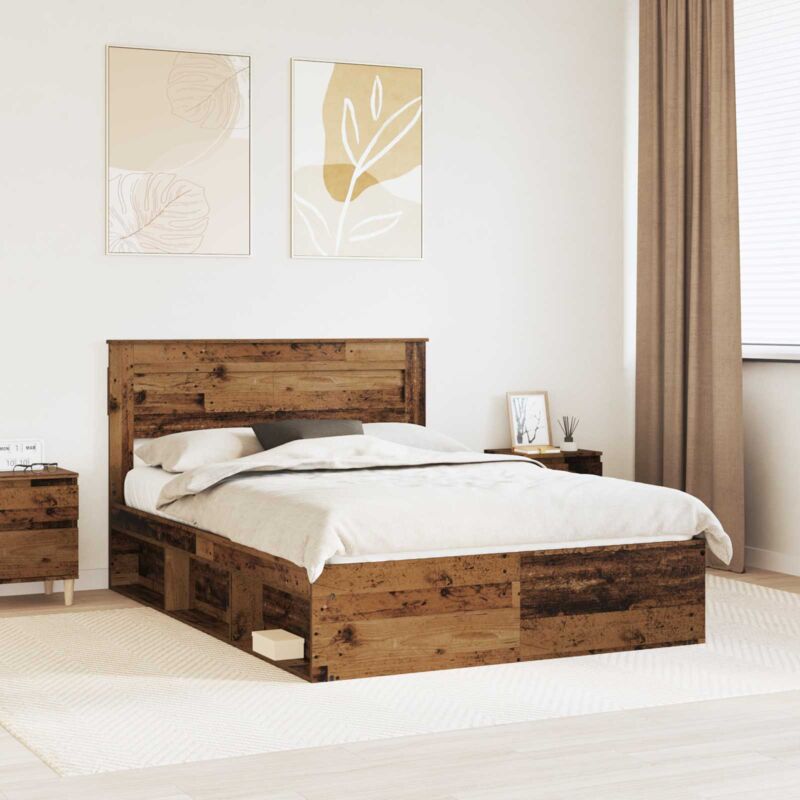 vidaXL Cadre de lit Bois ancien 140 x 190 cm Bois de pin massif