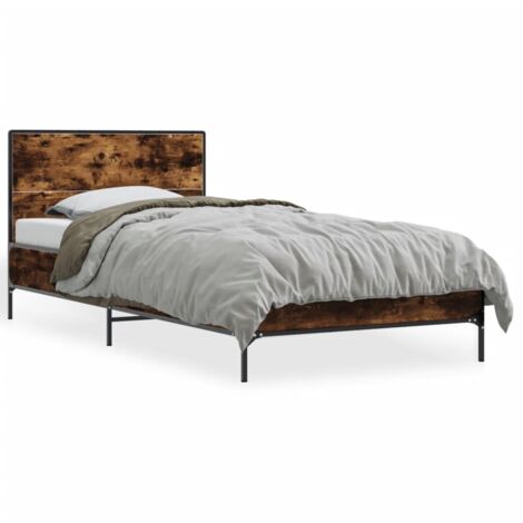 Cadre de lit chêne fumé 75x190 bois d'ingénierie et métal