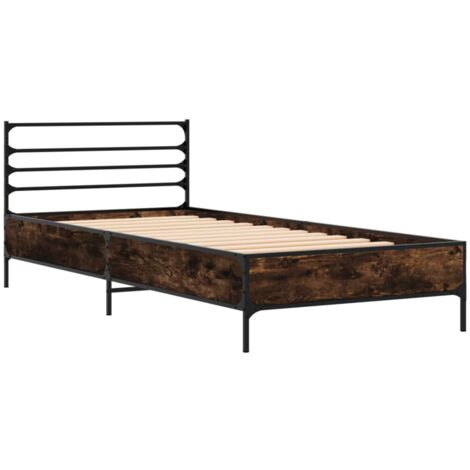 Cadre de lit chêne fumé 90x200 bois d'ingénierie et métal