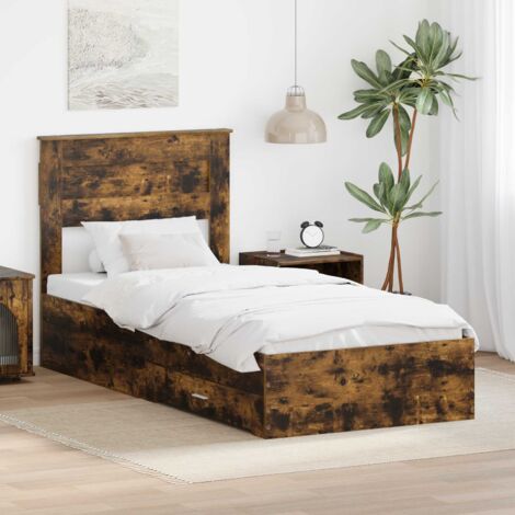 Cadre de lit Chêne Fumé et Argent 75 x 190 cm Bois d'ingénierie vidaXL