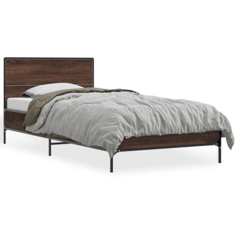 Cadre de lit chêne marron 90x200 bois d'ingénierie et métal