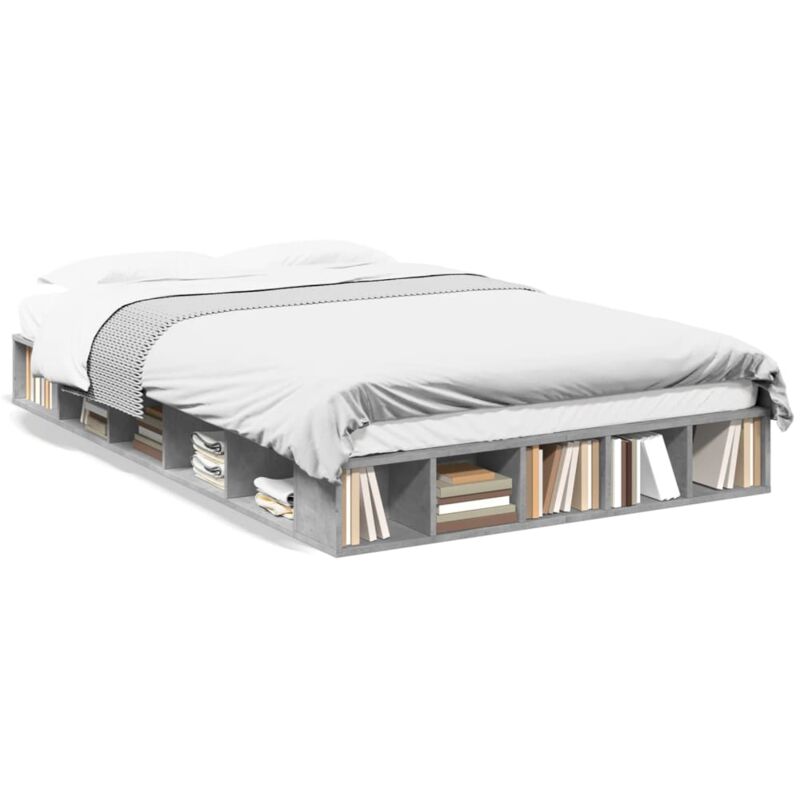 Cadre de lit gris béton 135x190 cm bois d'ingénierie