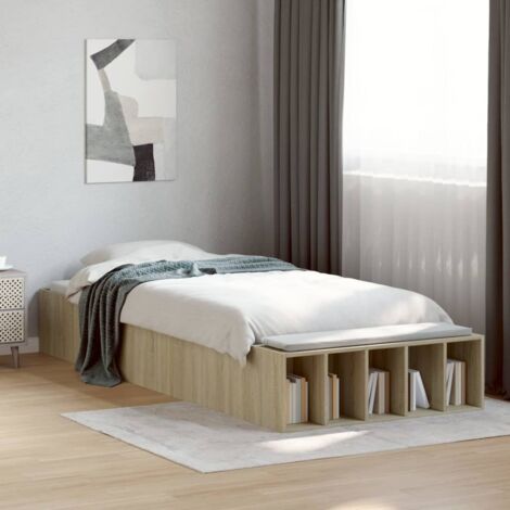 Cadre de lit chêne sonoma 90x190 cm avec rangement intégré - Bois d'ingénierie
