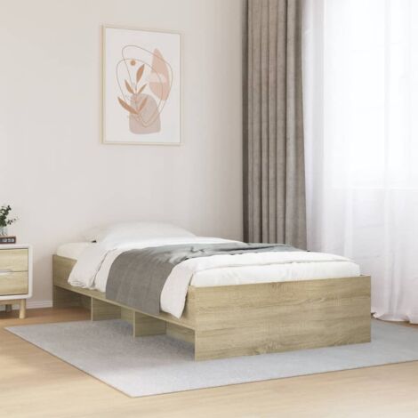 Cadre de Lit Chêne Sonoma avec Sommier à Lattes et Rangement 90x200 cm Sans Matelas