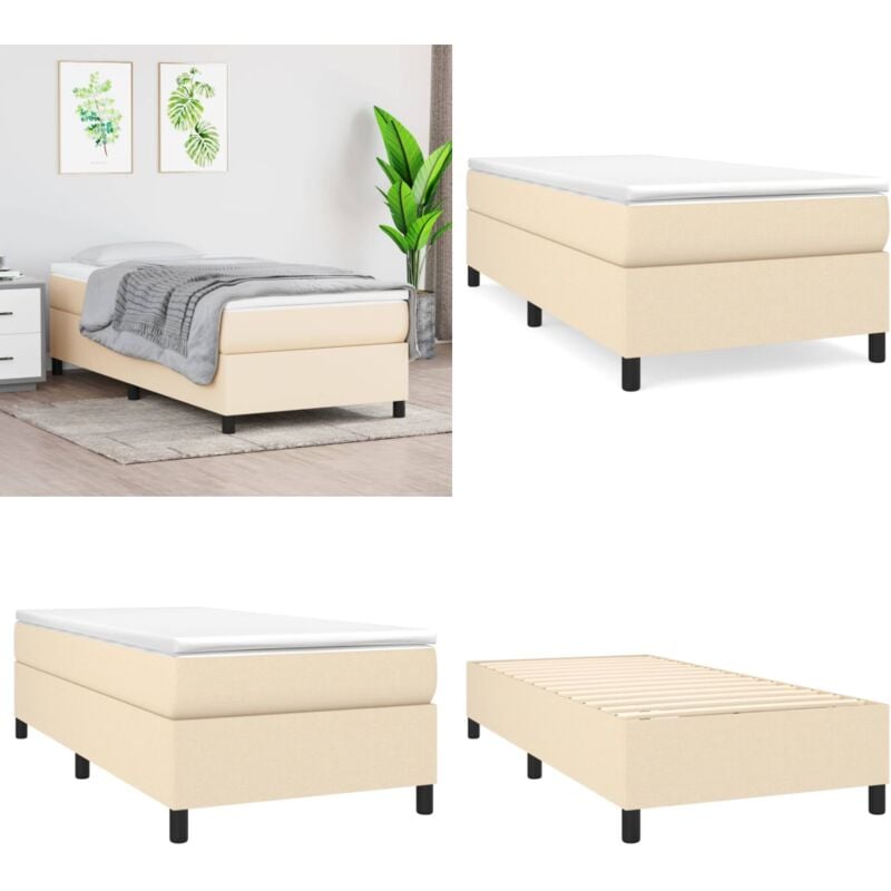 Cadre de lit sans matelas crème 90x200 cm tissu - Cadre De Lit - Lit Simple - Lit Créme - Literie - Meuble Chambre - Home & Living