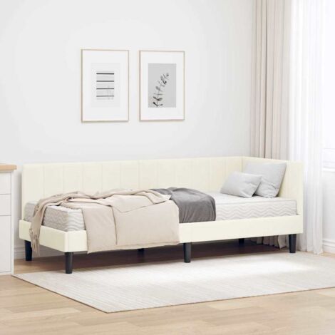 Cadre de lit d'angle avec matelas-Structure de lit avec matelas Crème 80 x 200 cm Velours 786952