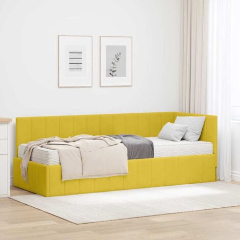Cadre de lit d'angle avec matelas-Structure de lit avec matelas Jaune 80 x 200 cm Velours 807610