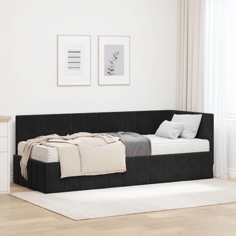 Cadre de lit d'angle avec matelas-Structure de lit avec matelas Noir 80 x 200 cm Velours 230278