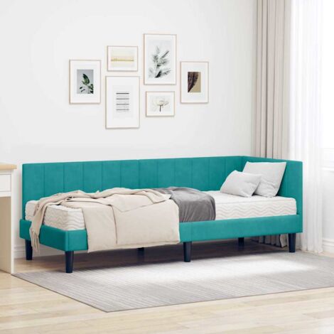 Cadre de lit d'angle avec matelas-Structure de lit avec matelas Turquoise 80 x 200 cm Velours 239111