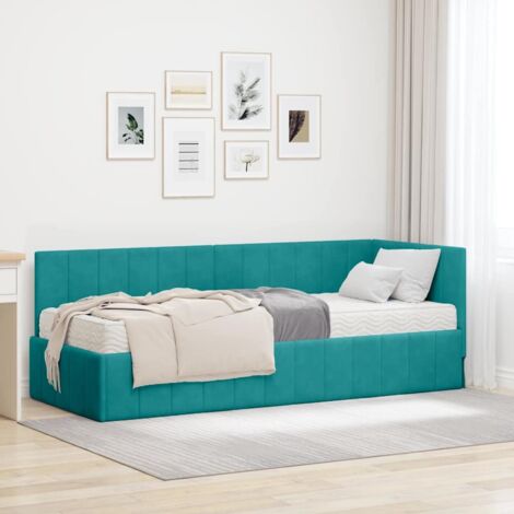 Cadre de lit d'angle avec matelas-Structure de lit avec matelas Turquoise 80 x 200 cm Velours 574587