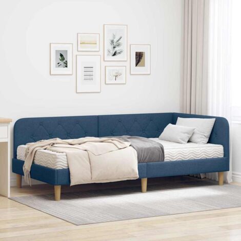 Cadre de lit d'angle avec matelas-Structure de lit Bleu 90 x 200 cm tissu 356355