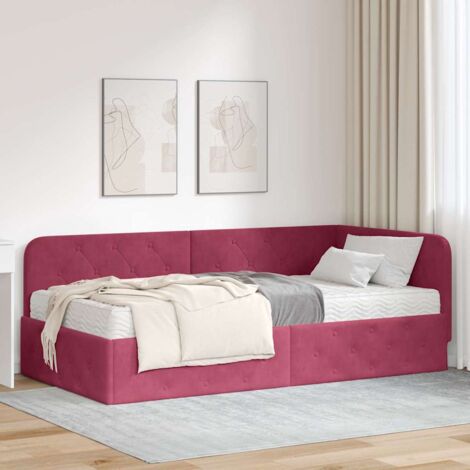 Cadre de lit d'angle avec matelas-Structure de lit Bordeaux 90 x 190 cm Velours 605507