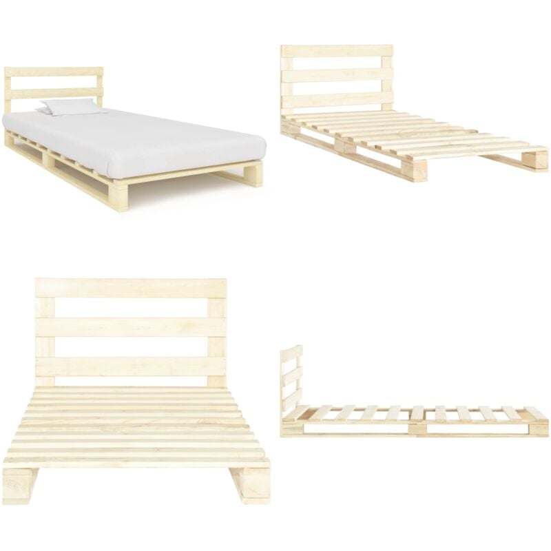 Cadre de lit de palette sans matelas bois massif pin 100x200 cm - Cadre De Lit - Lit Plateforme - Lit Bois Massif - Lit Simple - Lit 100x200 - Home &