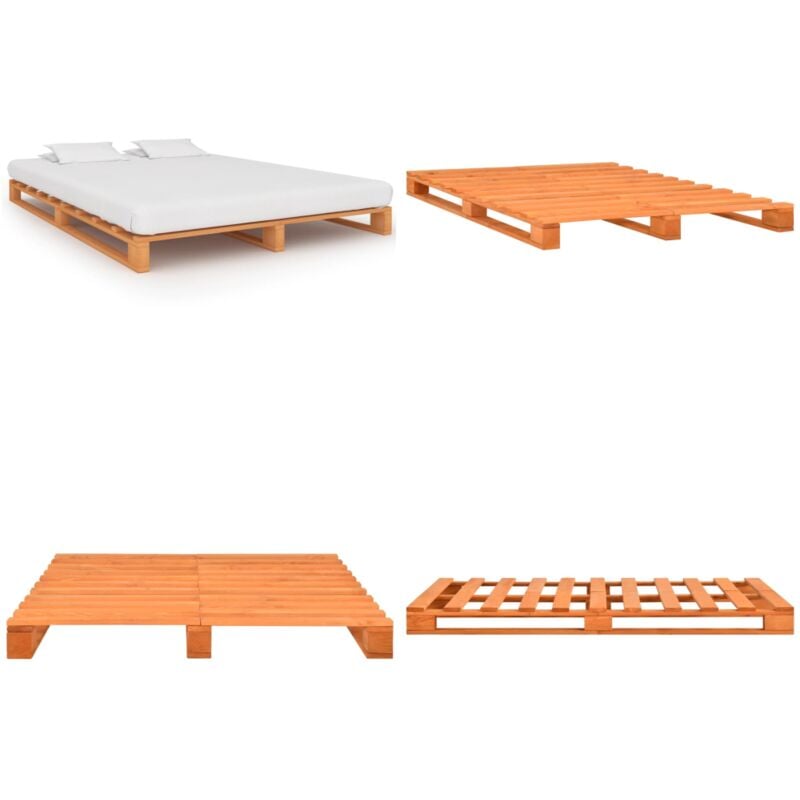 Cadre de lit de palette sans matelas 140x200 cm bois massif - Cadre De Lit - Lit Double - Lit En Bois - Lit Rustique - Meuble Chambre - Home & Living