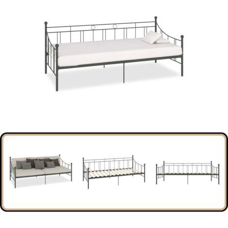 Cadre de lit de repos sans matelas gris métal 90x200 cm - Lit Convertible - Canapé Lit - Lit Invité - Meuble Pliable - Literie