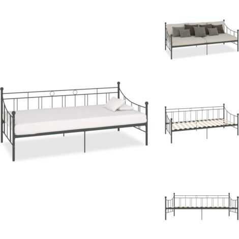 Cadre de lit de repos sans matelas gris métal 90x200 cm - Lit Convertible - Canapé Lit - Lit Invité - Meuble Pliable - Literie